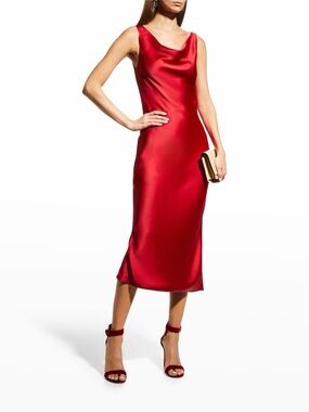 Norma Kamali Maria Mid-Calf Satin Dress